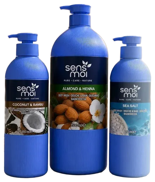 sens moi Body Wash 650 ml · 1500 ml (pump): the variants side by side