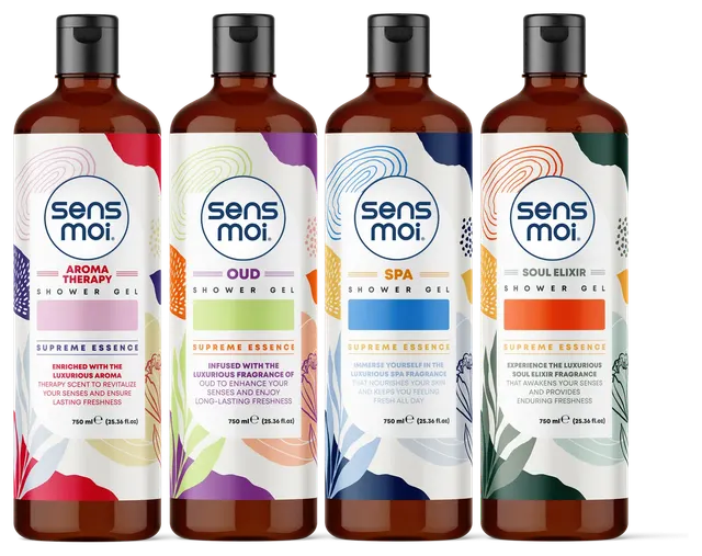 sens moi Shower Gel 750 ml: the variants side by side